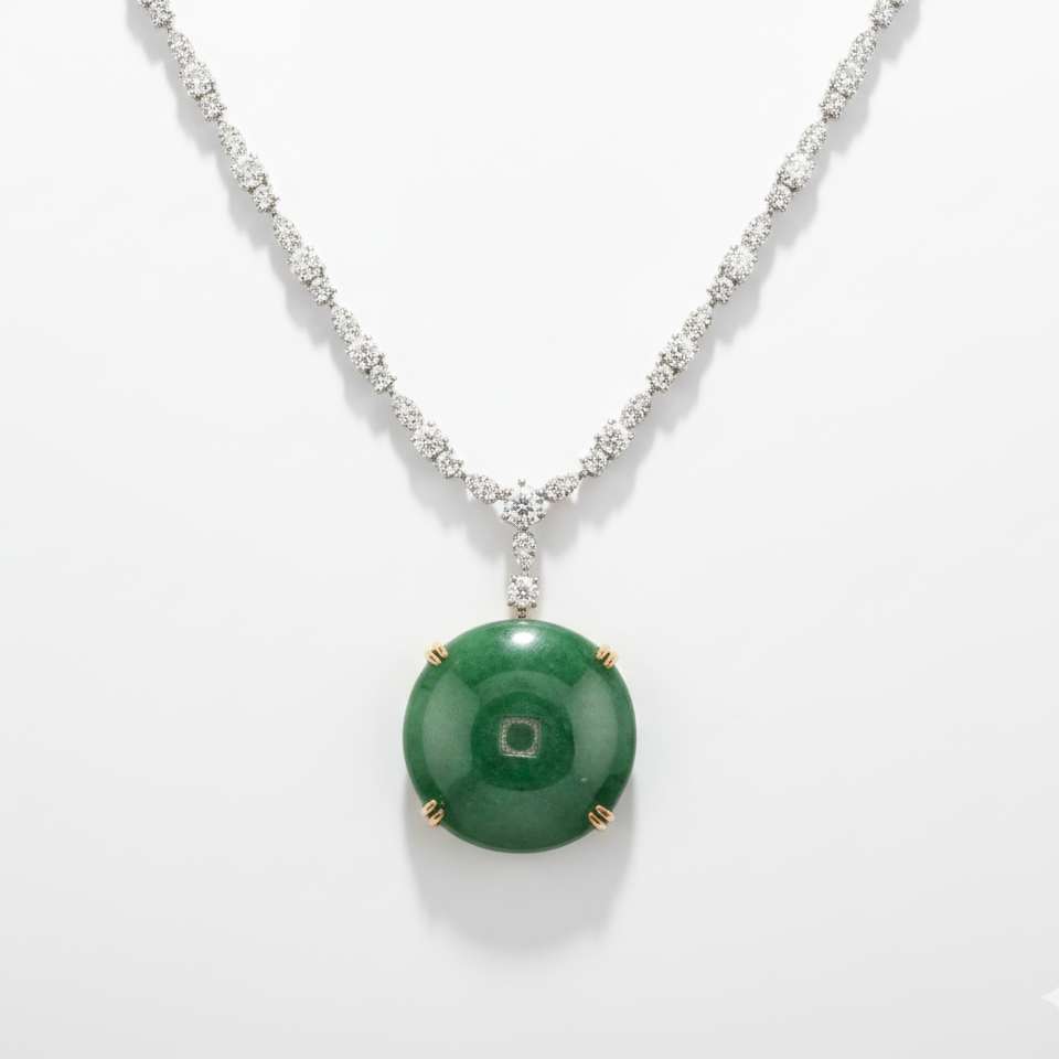 Natural Green Quartz & Diamond Statement Necklace | 48.53 CT Green Quartz | 4.20 CT Natural Diamonds | IGI Certified | 18K White Gold
