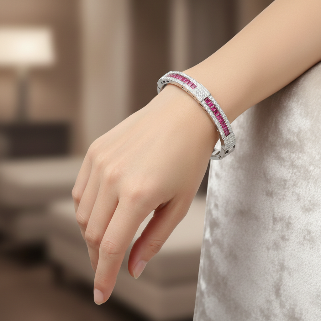 Natural Diamond & Ruby Tennis Bracelet | 1.04 Ct Diamonds | 18K White Gold | HRD Certified | Saleh Sallom Secondary image