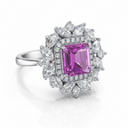 Pink Sapphire & Diamond Floral Halo Ring in 18K White Gold-Saleh Sallom