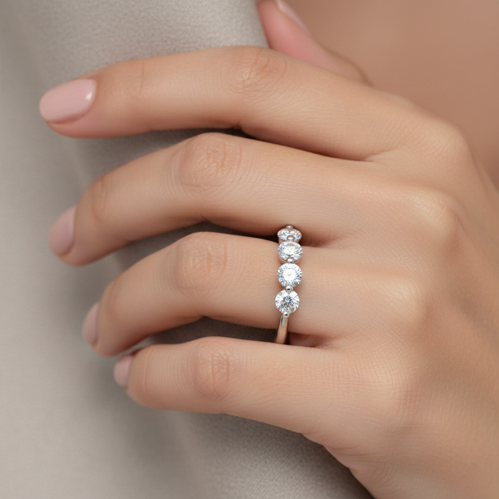 Six Stone Round Diamond Ring in White Gold | 0.60 Carat | VS1 Clarity | Elegant Diamond Band | Saleh Sallom-Saleh Sallom