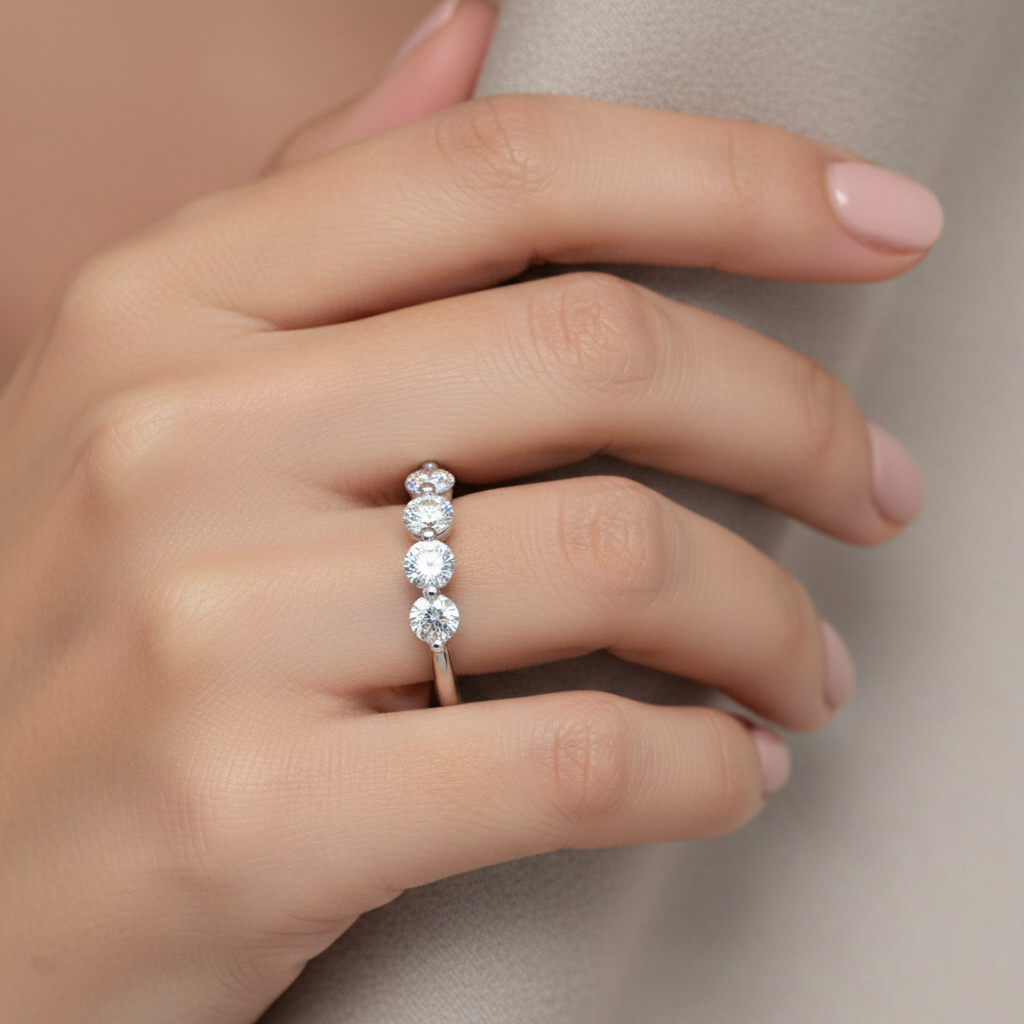 Six Stone Round Diamond Ring in White Gold | 0.60 Carat | VS1 Clarity | Elegant Diamond Band | Saleh Sallom-Saleh Sallom