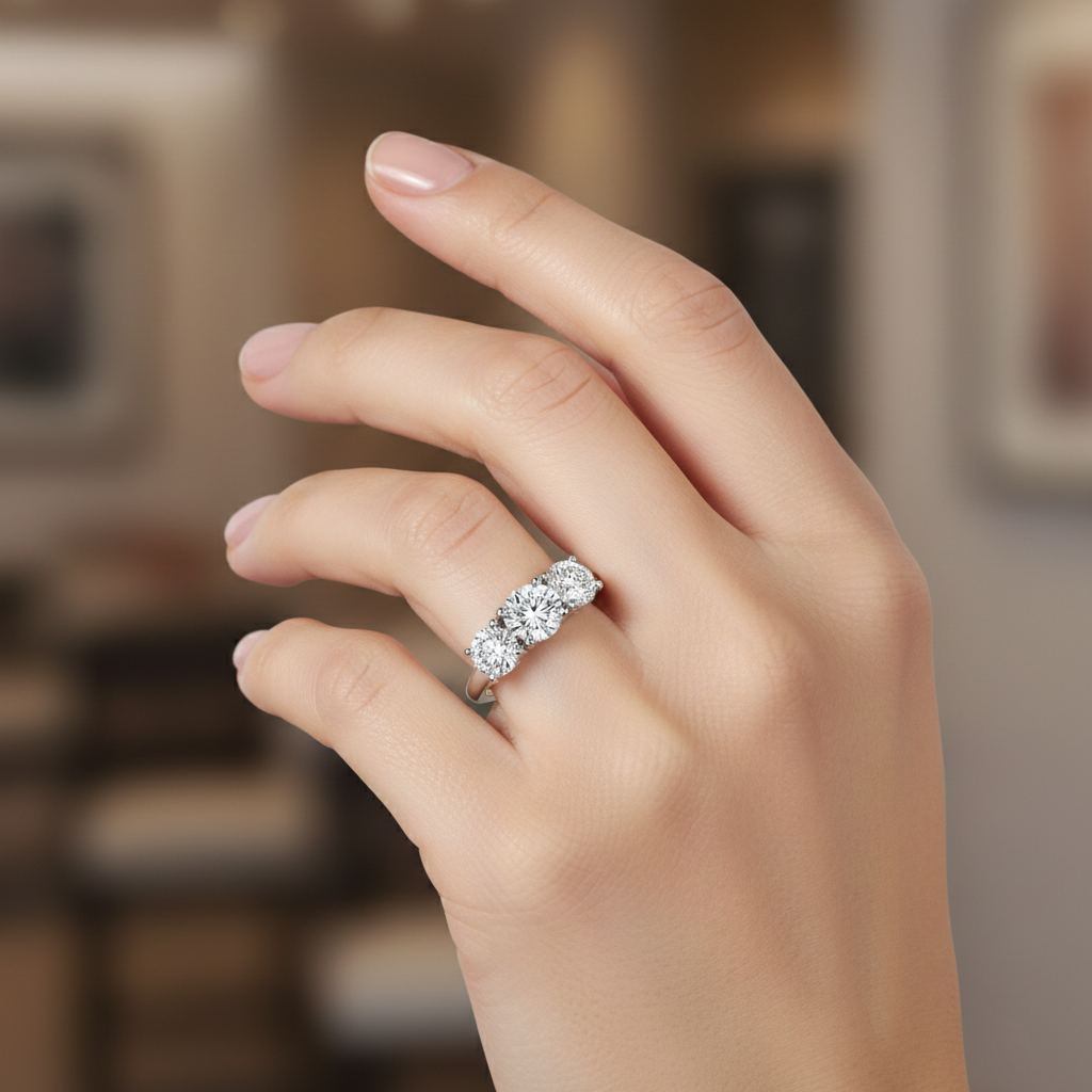 Three Stone Round Diamond Ring in White Gold | 2.40 Carat | VS1 Clarity | Trilogy Engagement Ring | Saleh Sallom-Saleh Sallom