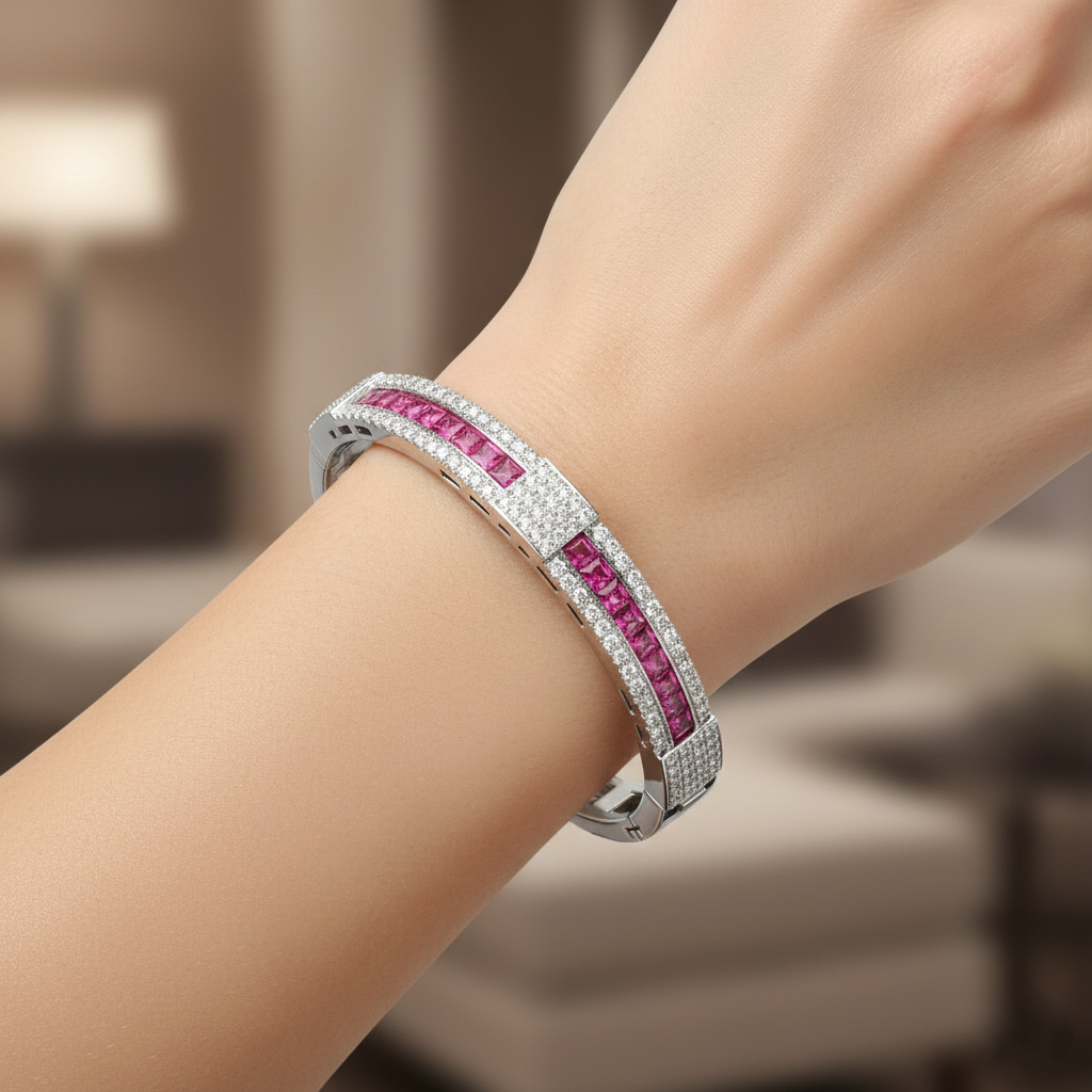 Natural Diamond & Ruby Tennis Bracelet | 1.04 Ct Diamonds | 18K White Gold | HRD Certified | Saleh Sallom-Saleh Sallom