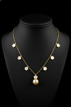 Diamond & Pearl Clover Necklace in 18K Yellow Gold