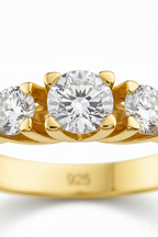 American Diamond Three-Stone Ring in Yellow Gold Finish-Saleh Sallom