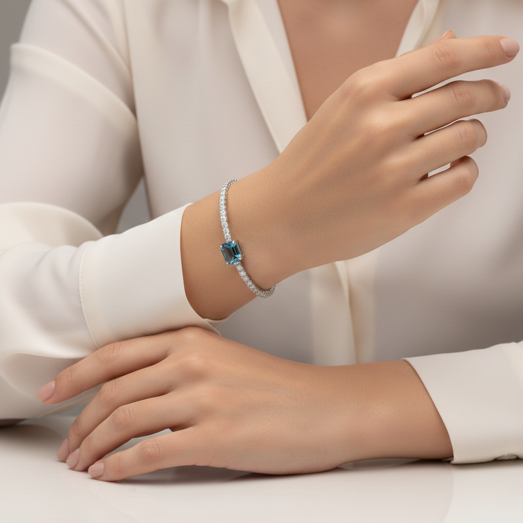 Blue Sapphire & Diamond Bracelet in 18K White Gold-Saleh Sallom