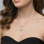 Round Lab-Created Diamond Halo Pendant Necklace in 14K White Gold-Saleh Sallom