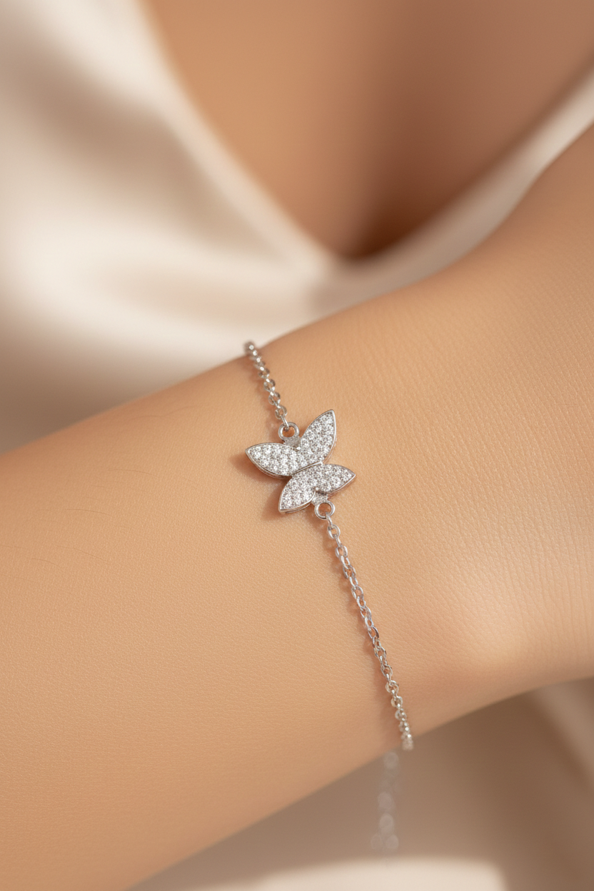 American Diamond Floral Bracelet in Rhodium-Plated Sterling Silver-Saleh Sallom