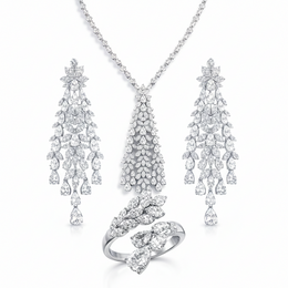Floral Cascade American Diamond Jewelry Set Rhodium-Plated Sterling Silver-Saleh Sallom