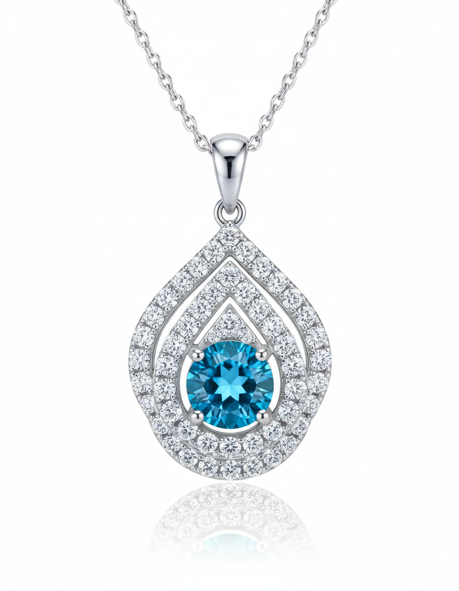 Natural Diamond Teardrop Halo Pendant in 18K White Gold-Saleh Sallom Main image