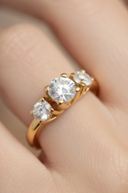 American Diamond Three-Stone Ring in Yellow Gold Finish-Saleh Sallom