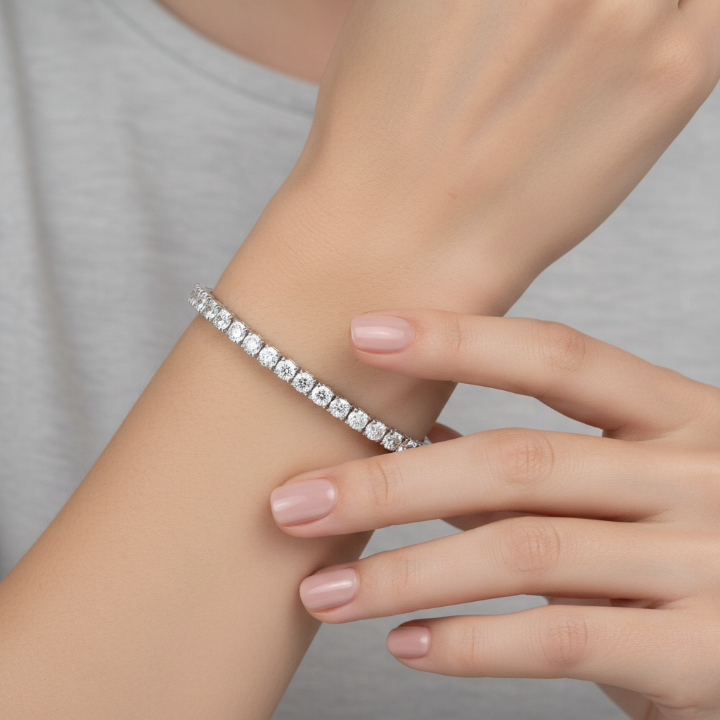 Round Brilliant Lab-Created Diamond Tennis Bracelet in 14K White Gold-Saleh Sallom