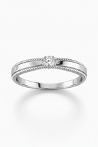 Classic Rope-Edge Solitaire Diamond Ring  White Gold with Natural Diamond-Saleh Sallom