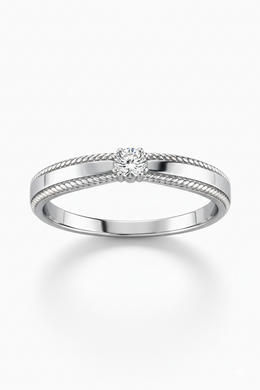 Classic Rope-Edge Solitaire Diamond Ring  White Gold with Natural Diamond-Saleh Sallom