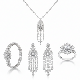Imperial Cascade American Diamond Jewelry Set Rhodium-Plated Sterling Silver-Saleh Sallom