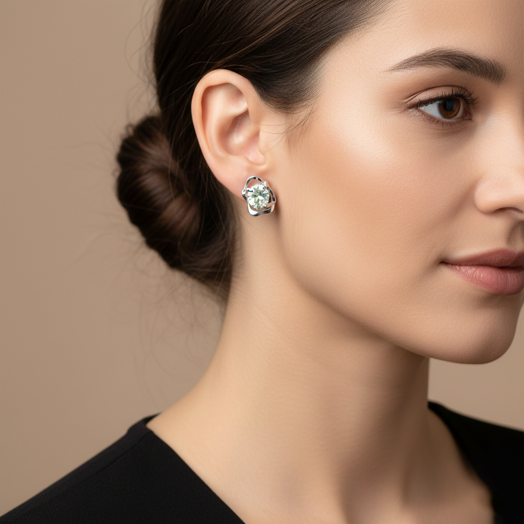 Round Brilliant Lab-Created Diamond Stud Earrings in 14K White Gold-Saleh Sallom