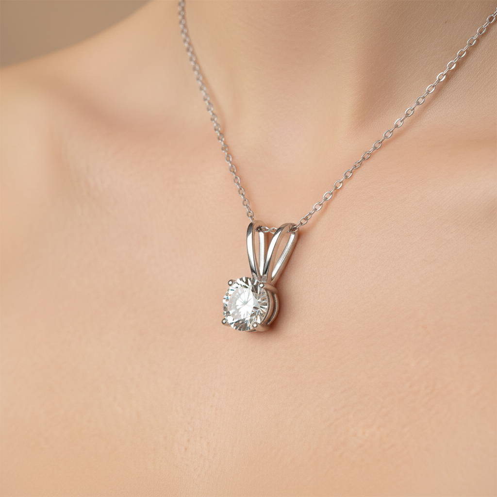 Round-Cut Lab-Created Diamond Solitaire Pendant in 14K White Gold-Saleh Sallom