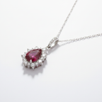 Pear-Shaped Ruby & Diamond Halo Necklace in 18K White Gold-Saleh Sallom