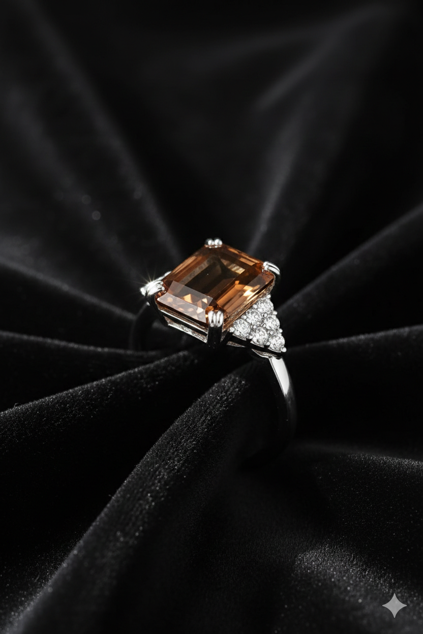 8.68 Carat Natural Emerald-Cut Topaz & Diamond Ring in 18K White Gold | IGI Certified | Saleh Sallom