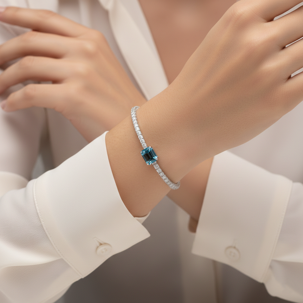 Blue Sapphire & Diamond Bracelet in 18K White Gold-Saleh Sallom