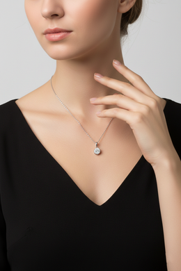 18K White Gold Natural Diamond Cluster Pendant Necklace-Saleh Sallom