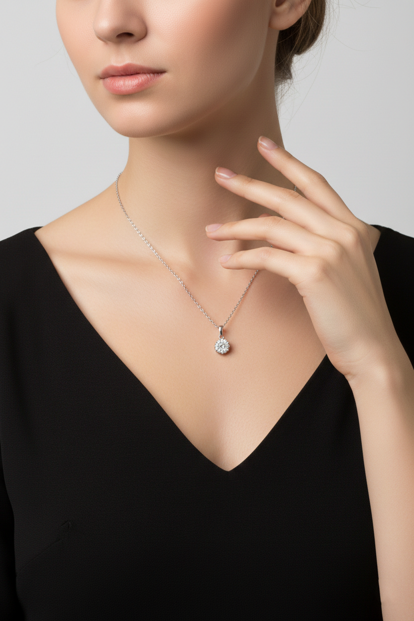 18K White Gold Natural Diamond Cluster Pendant Necklace-Saleh Sallom