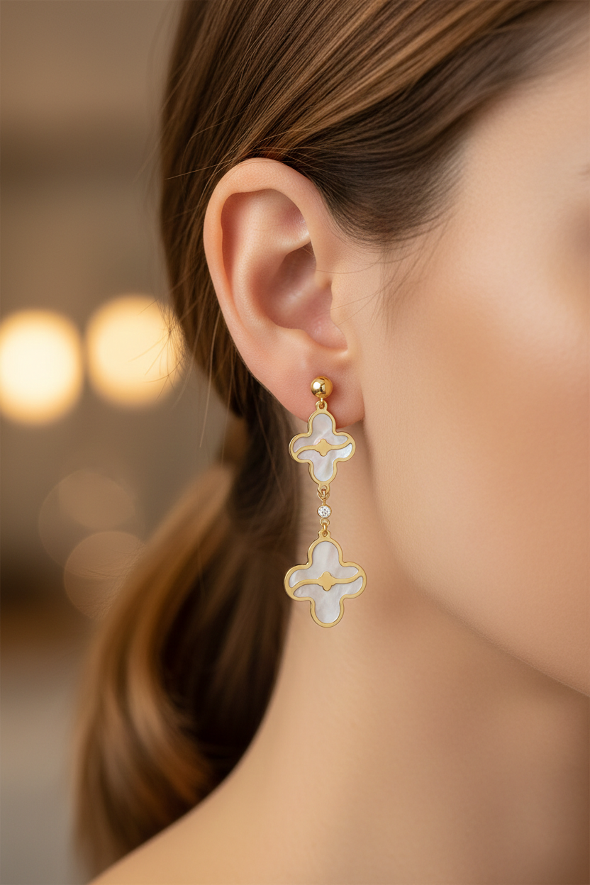Mother of Pearl & Diamond Drop Earrings in 18K Yellow Gold-Saleh Sallom