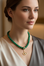 Natural Diamond Pendant Necklace with Green Bead Strand-Saleh Sallom