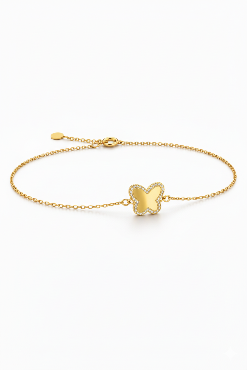 Butterfly American Diamond Bracelet in Gold-Plated Sterling Silver-Saleh Sallom