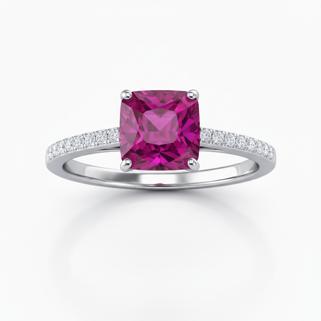 Pink Sapphire & Diamond Solitaire Ring in 18K White Gold-Saleh Sallom