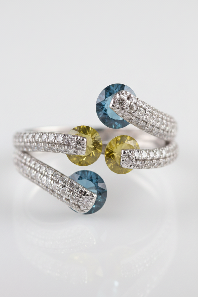 Multi-Gem Diamond Wrap Ring in 18K White Gold-Saleh Sallom Main image
