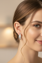 Rhodium-Plated Sterling Silver Hoop Earrings with Diamond-Dust Inlay-Saleh Sallom