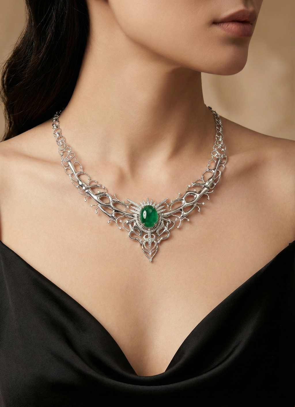 Natural Emerald & Diamond High Jewelry Necklace | 2.97 Ct Diamonds | VS–SI, G–H | Saleh Sallom-Saleh Sallom