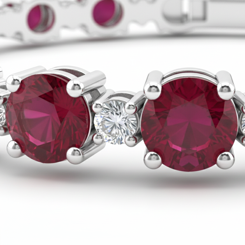 Ruby & Diamond Line Bangle in 18K White Gold-Saleh Sallom