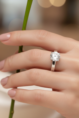 American Diamond Solitaire Ring in Rhodium-Plated Sterling Silver-Saleh Sallom