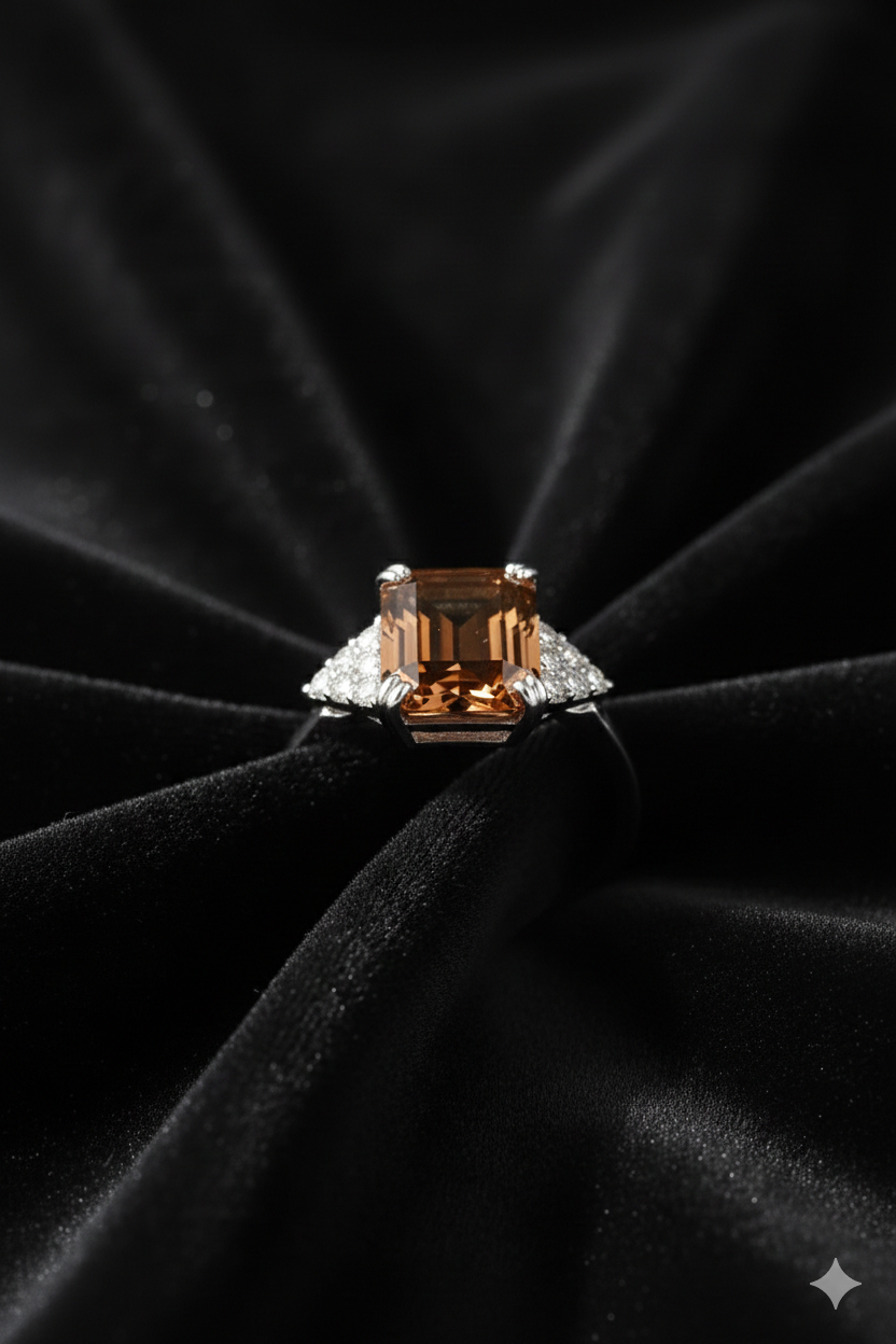 8.68 Carat Natural Emerald-Cut Topaz & Diamond Ring in 18K White Gold | IGI Certified | Saleh Sallom