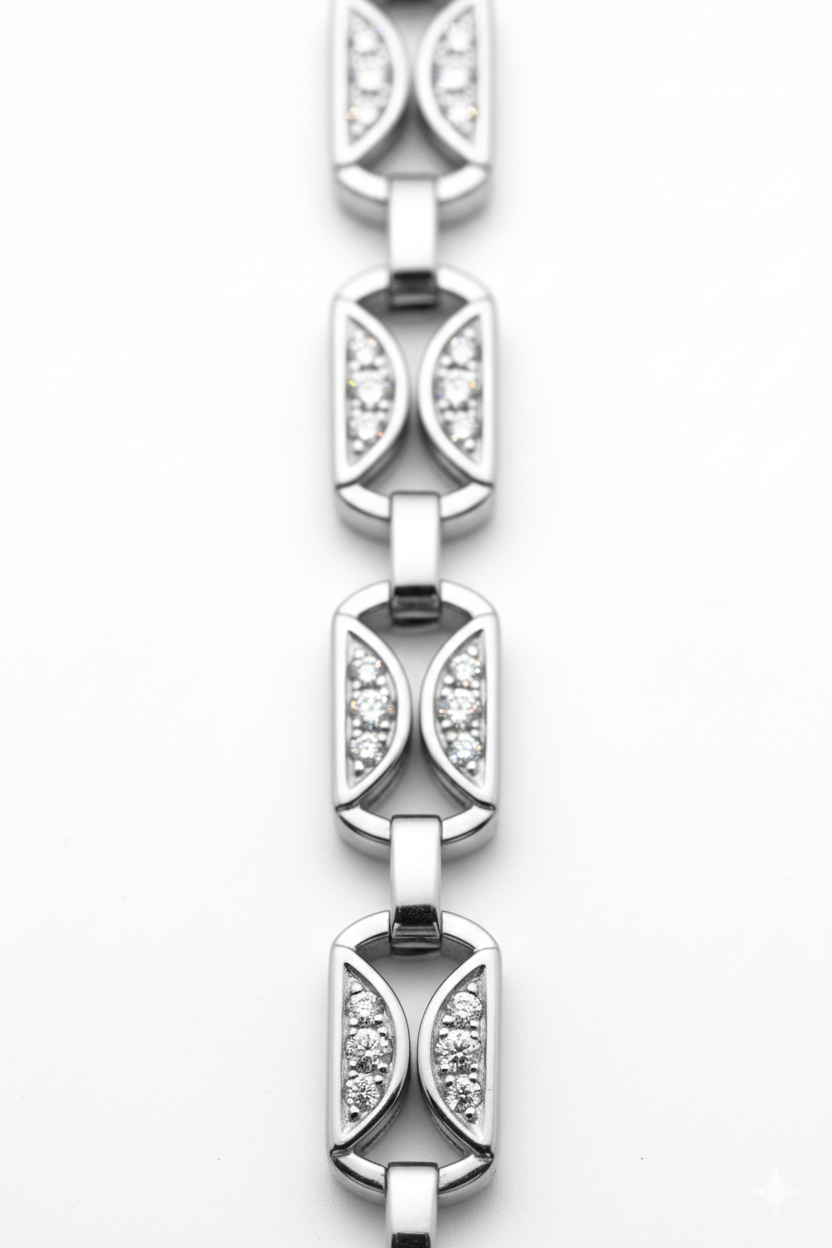 American Diamond Link Bracelet in Rhodium-Plated Sterling Silver-Saleh Sallom