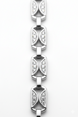 American Diamond Link Bracelet in Rhodium-Plated Sterling Silver-Saleh Sallom
