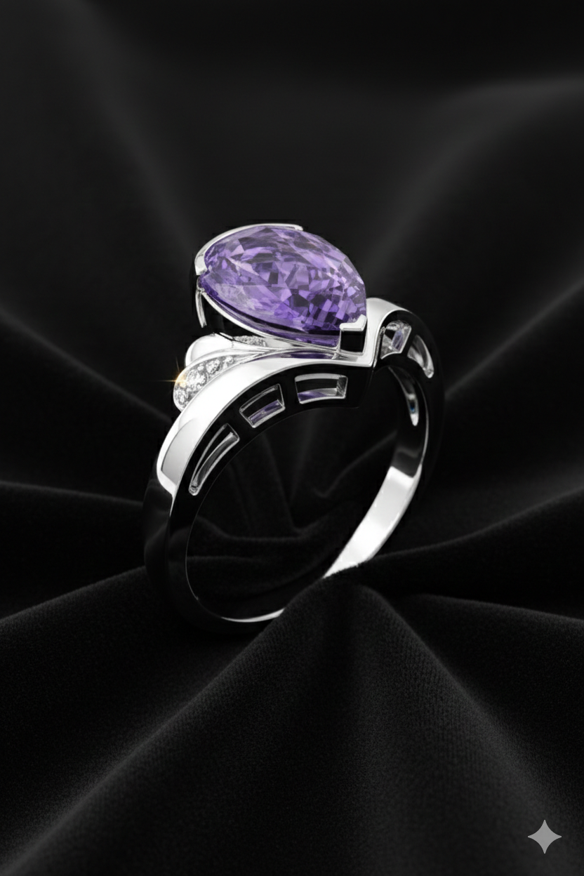3.20 Carat Natural Amethyst & Diamond Ring in 14K White Gold | IGI Certified | Saleh Sallom