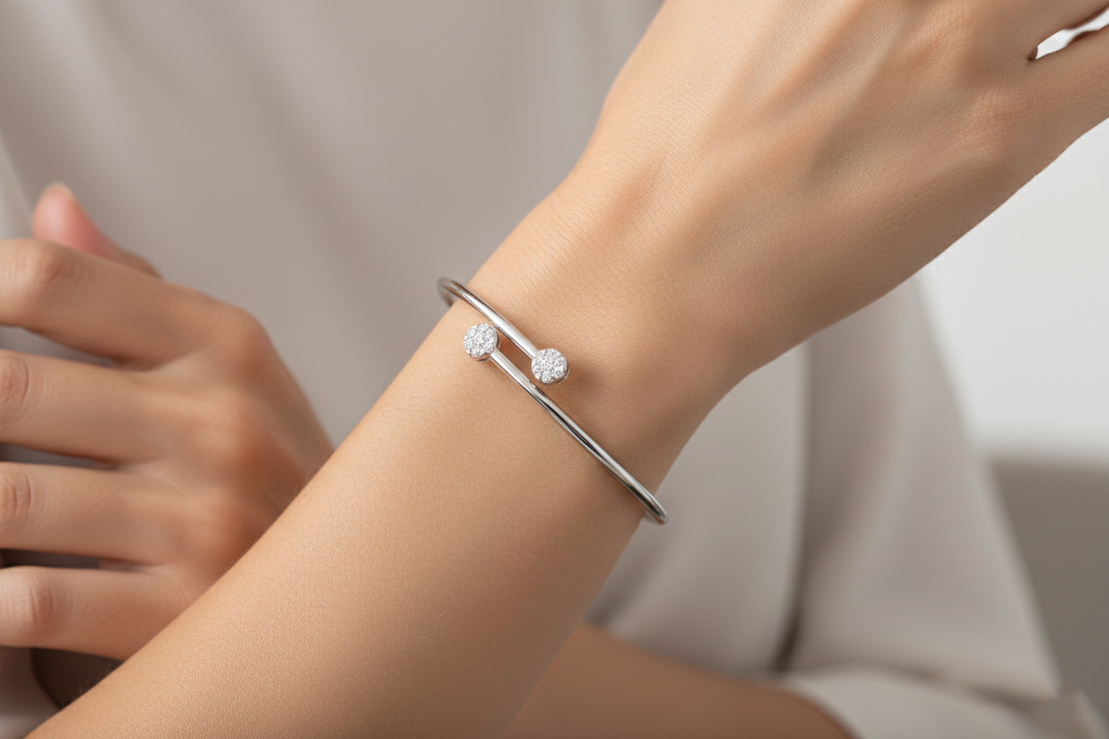 Natural Diamond Open Bangle Bracelet Secondary image