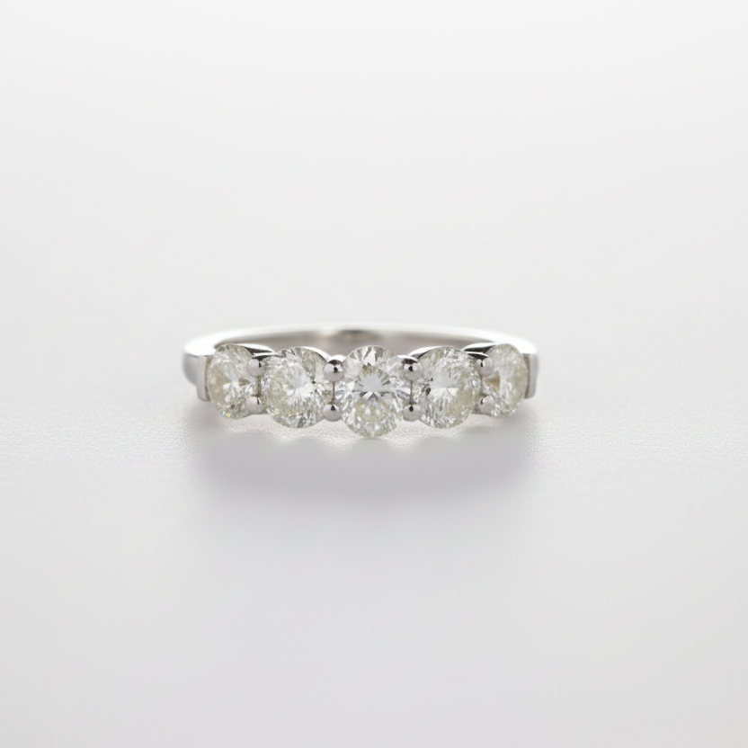 Five-Stone Diamond Ring in 18K White Gold-Saleh Sallom