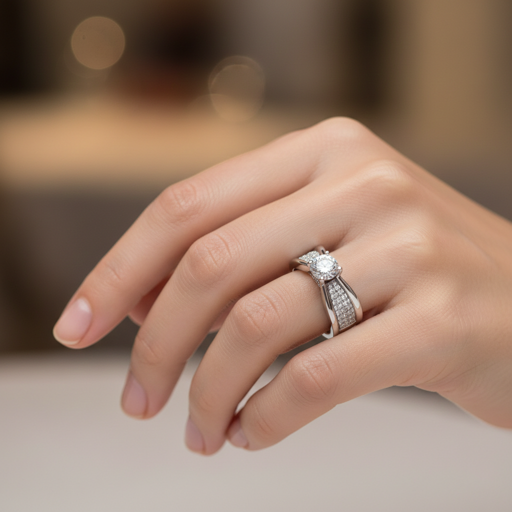 1.07 Carat E VS2 Lab Diamond Ring with 1.74ct Total Diamonds in 18K White Gold | Saleh Sallom Secondary image