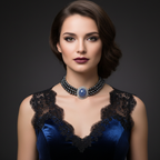 Three-Strand Natural Black Pearl Necklace with Blue Cabochon Center and Diamond Halo-Saleh Sallom