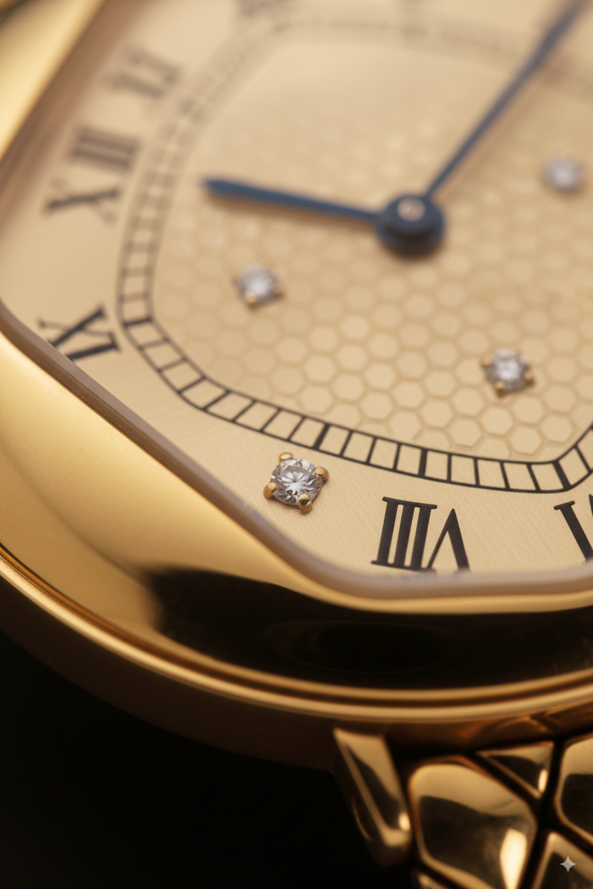 Natural Diamond Watch – 0.01 ct | Swiss-made Movement | 24K Gold-Plated