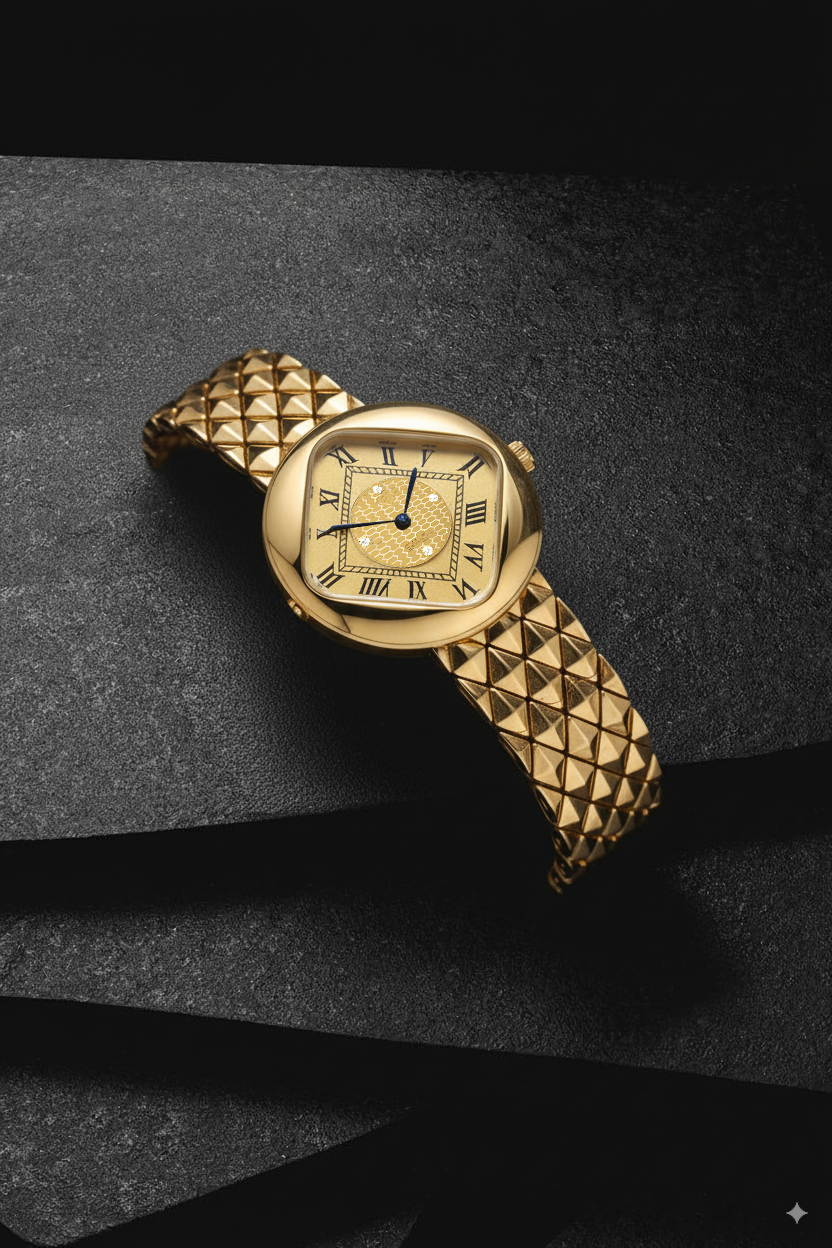 Natural Diamond Watch – 0.01 ct | Swiss-made Movement | 24K Gold-Plated