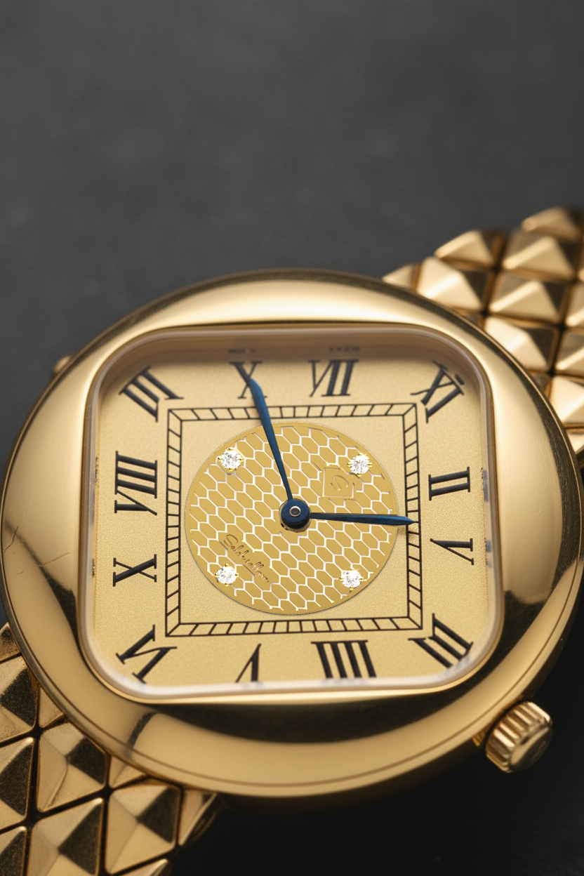Natural Diamond Watch – 0.01 ct | Swiss-made Movement | 24K Gold-Plated