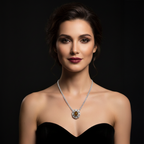 Oval Yellow Gemstone & Diamond Halo Necklace in 18K White Gold-Saleh Sallom