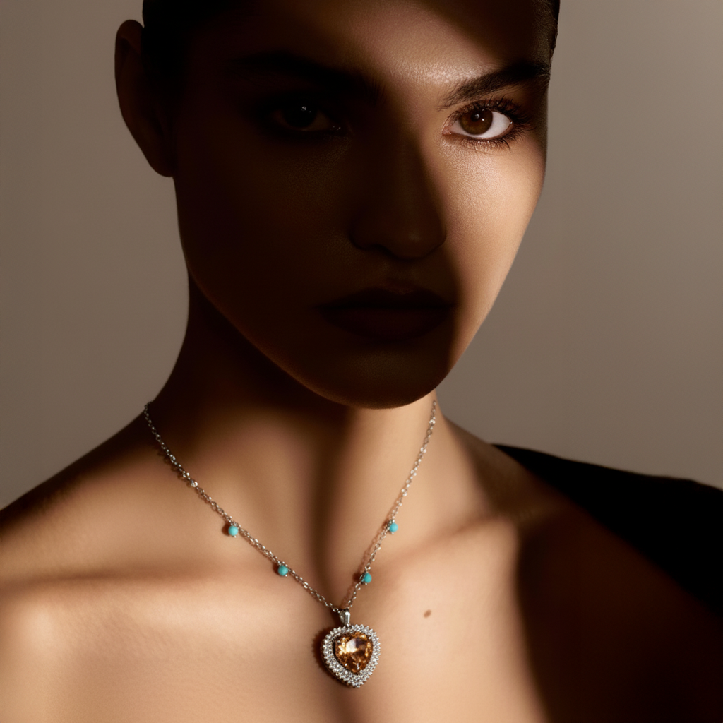 Heart-Shaped Diamond Halo Necklace in 18K White Gold-Saleh Sallom