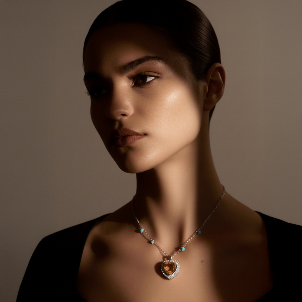 Heart-Shaped Diamond Halo Necklace in 18K White Gold-Saleh Sallom