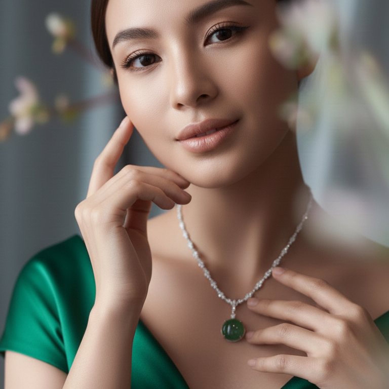 Natural Green Quartz & Diamond Statement Necklace | 48.53 CT Green Quartz | 4.20 CT Natural Diamonds | IGI Certified | 18K White Gold